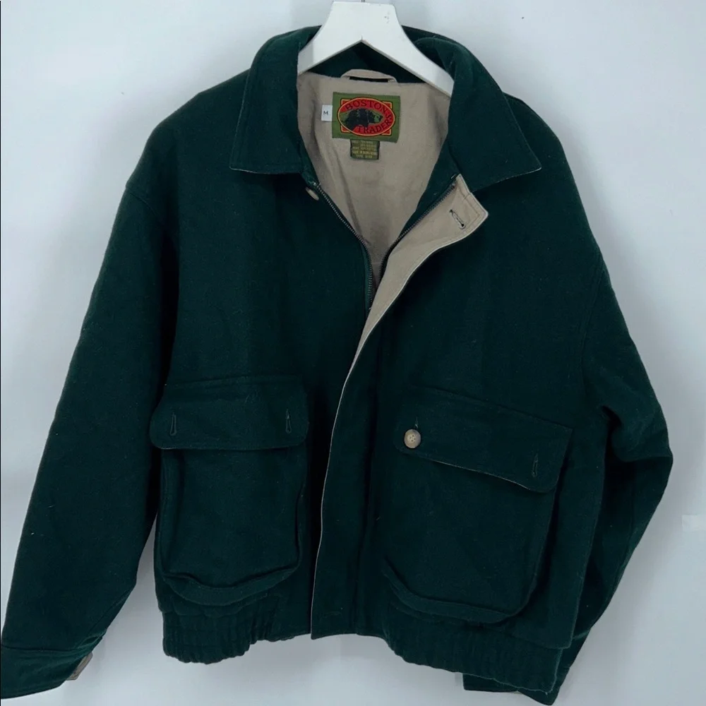 Vintage Boston Traders Men’s  Wool Blend Green Bomber Jacket Size M Zip Front